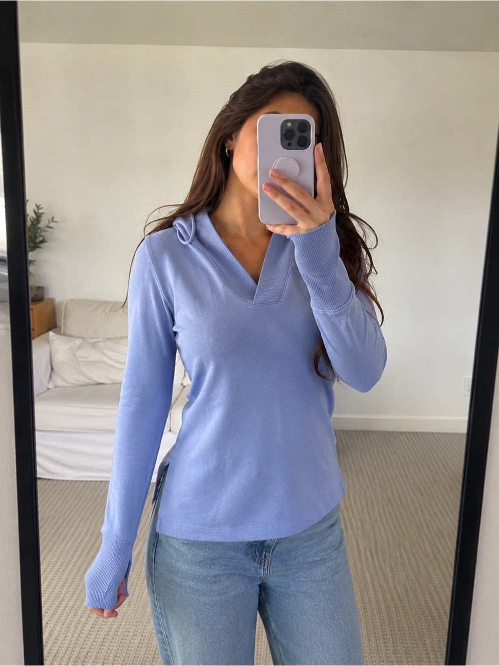 Lauren Ralph Lauren Blue Hooded Knit Top Size Medium